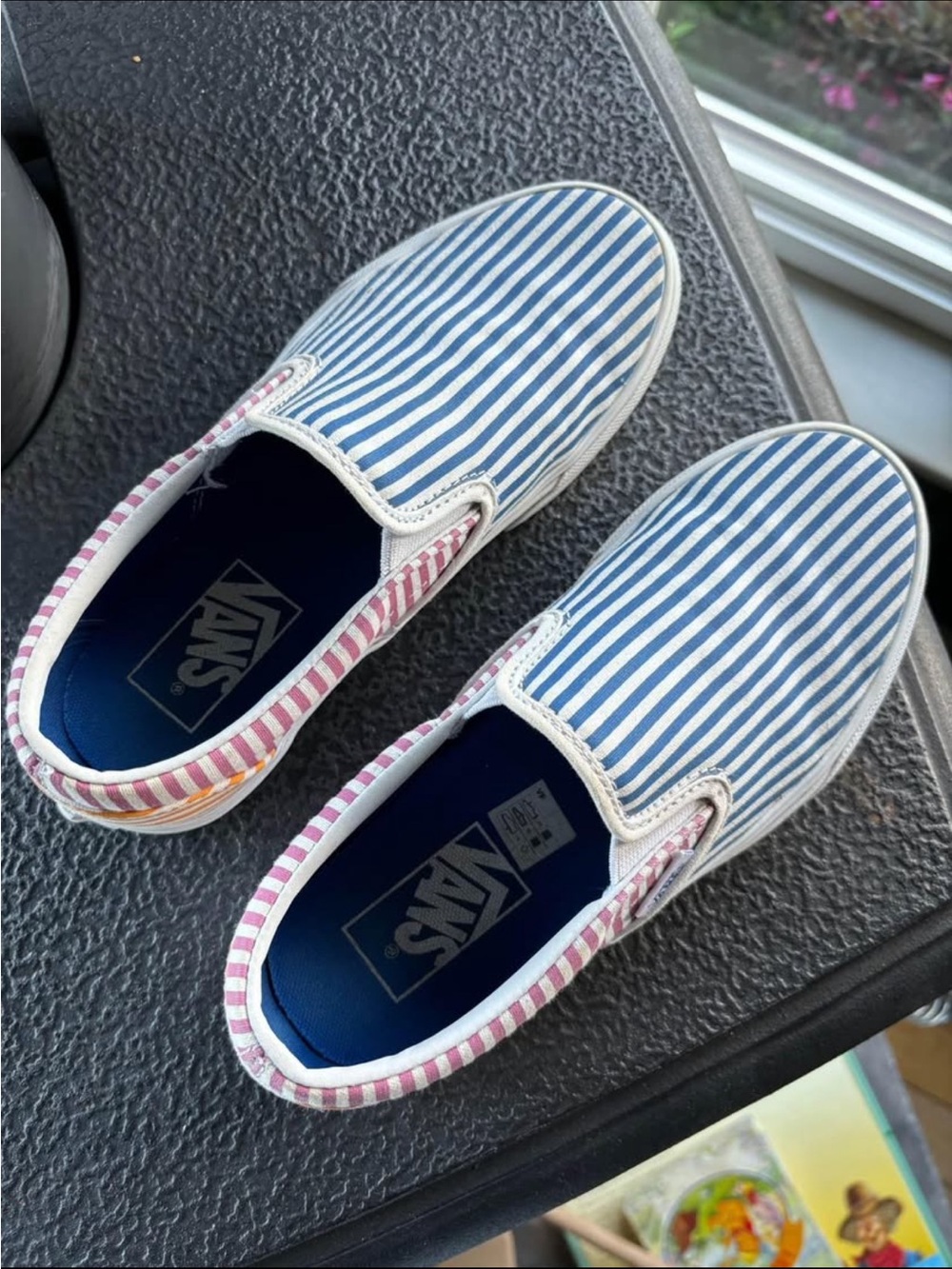 Vans Slip-On Canvas Sneakers in Blue, White, Pink and Yellow